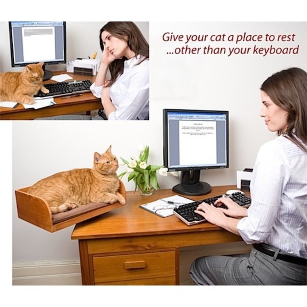 The Refined Feline Kit-In-Box Solid Wood Desk Side Cat Bed Cherry Finish